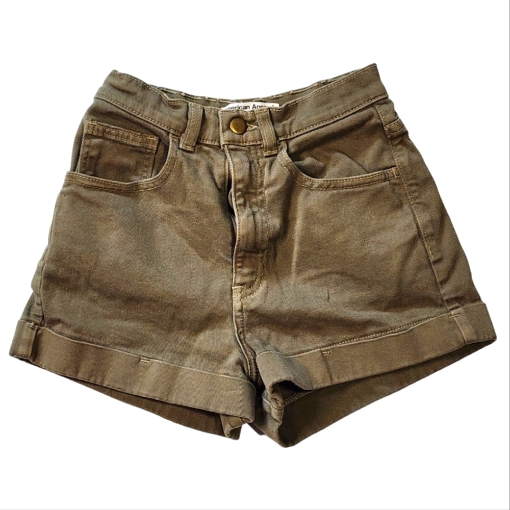 American Apparel Size 24/25 Green Hi-Waisted Cuffed Shorts - Picture 2 of 6